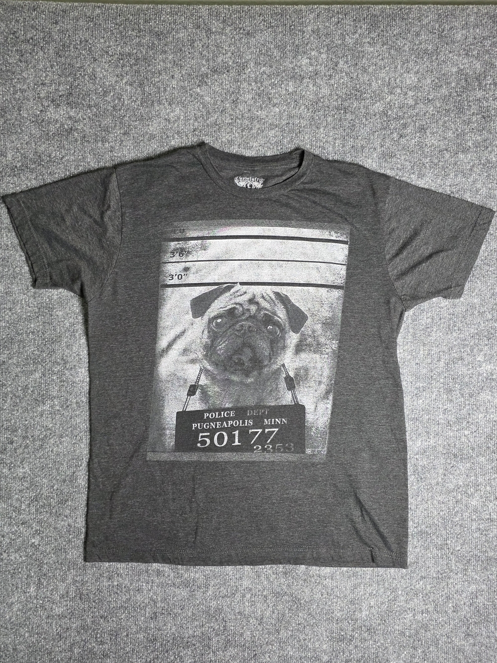 Chemistry Men's Charcoal Gray Pug Mugshot Graphic Tee